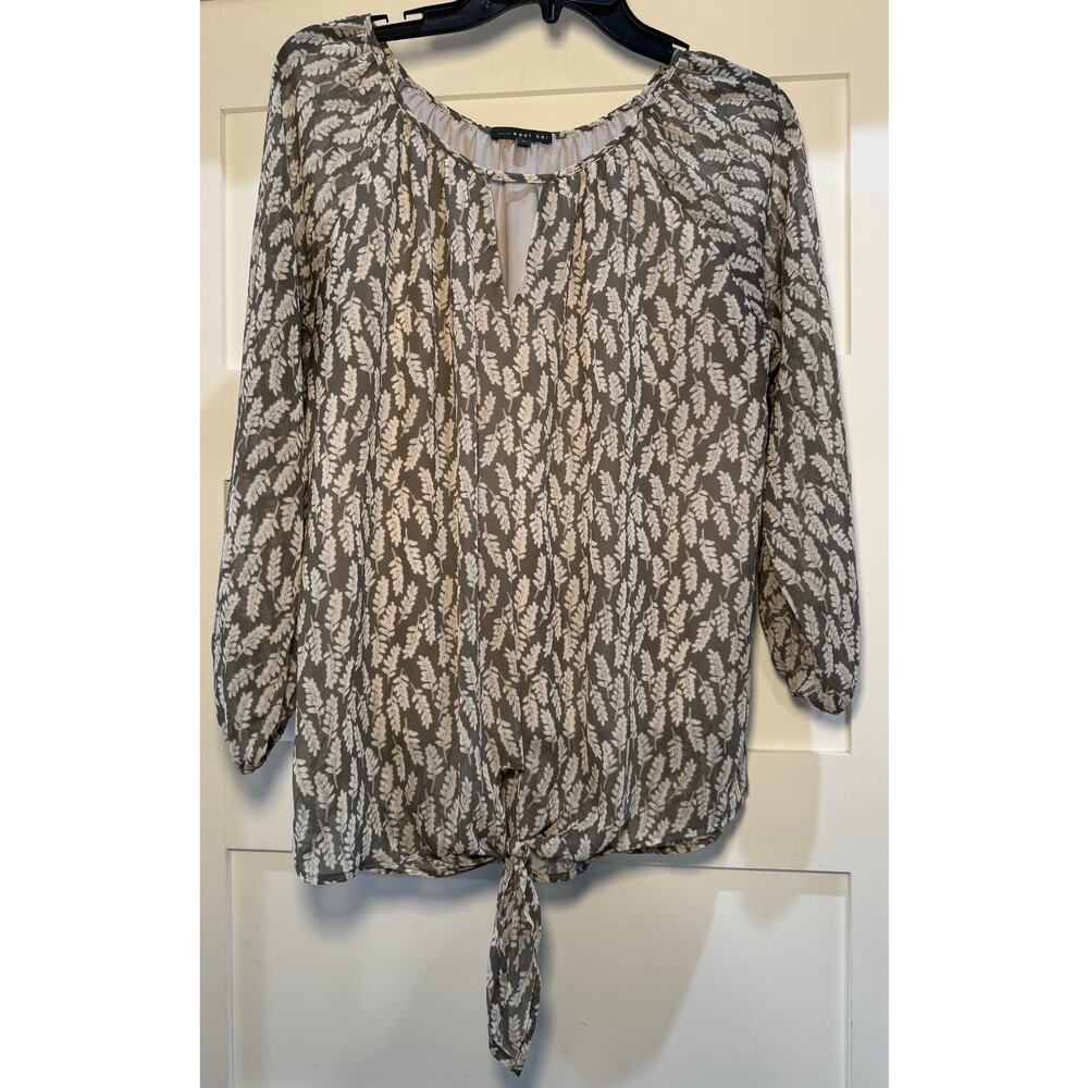West Kei Keyhole Front Tie Long Sleeve Lined Size Large Blouse